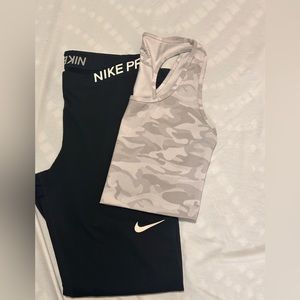 Nike DRI-FIT Workout Leggings with a FREE camouflage workout top. Top is size M
